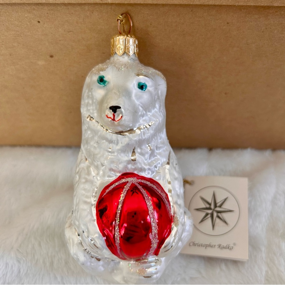 Christopher Radko Vintage Retired Ice Polar Bear with Red Ornament 1993 -284-2